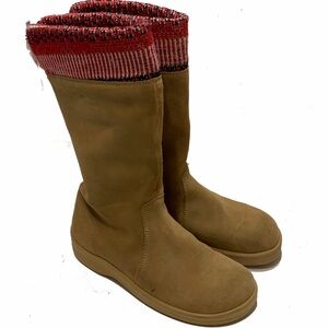 Birkenstock Brown Winter Boots with Red Knit Top